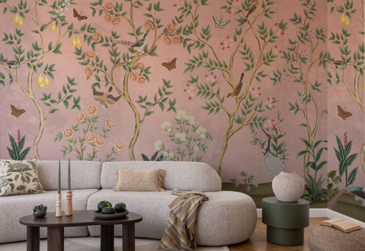 Xianbloom, Chinoiserie Landscape of Blossoms Mural mockup