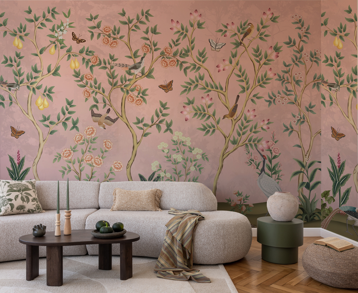 Xianbloom, Chinoiserie Landscape of Blossoms Mural mockup