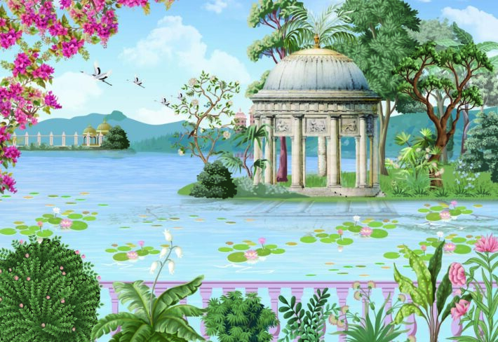 Bougainvillea, Indian Style Lakeside Garden Palace Retreat Wallpaper Mural