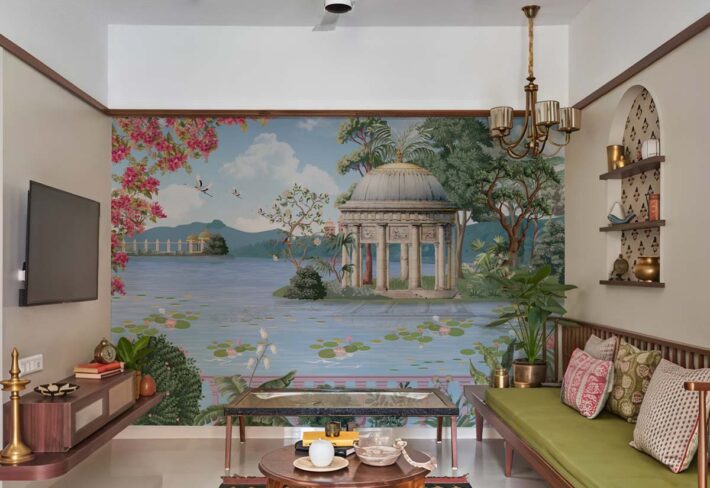 Bougainvillea, Indian Style Lakeside Garden Palace Retreat Wallpaper Mural