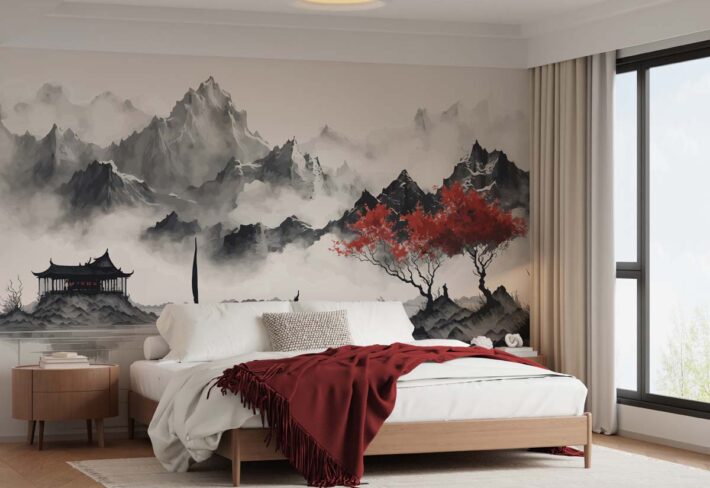 Sakumo, Japandi Whispering Mountains Mural mockup