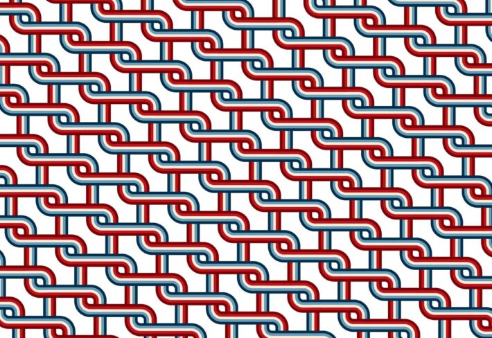 Zyric, Deep Red Woven Chain Curve Geometric Mural