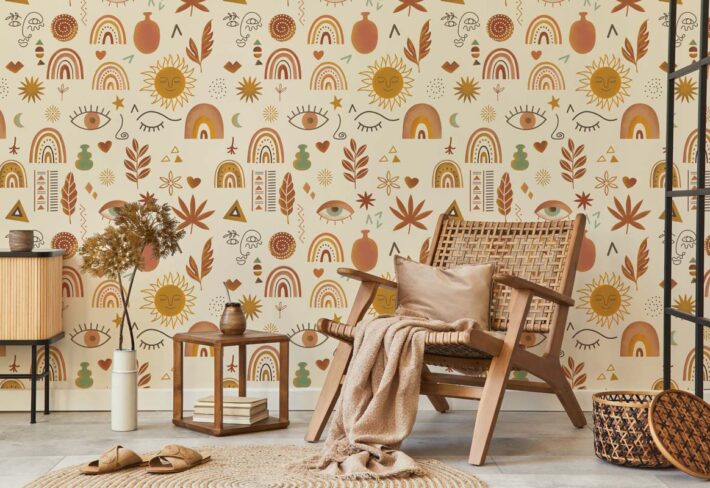 Terrara, Warm Boho Symbols Wallpaper mockup