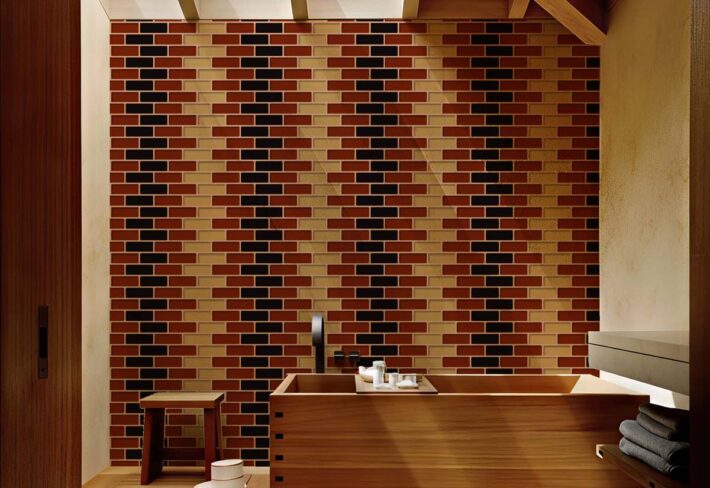 Amberford, Heritage Brickwork in Warm Earth Tones Wallpaper mockup
