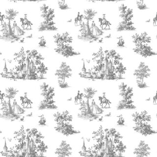 Toile, Charcoal Grey French Pastoral Wallpaper