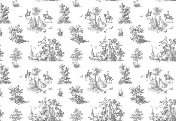 Toile, Charcoal Grey French Pastoral Wallpaper