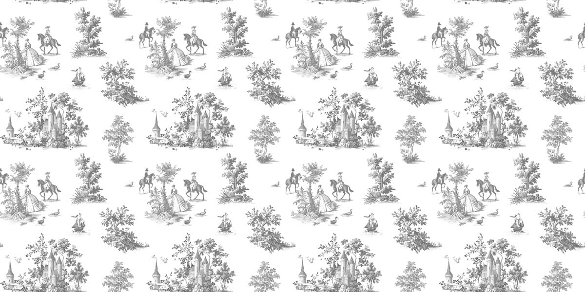 Toile, Charcoal Grey French Pastoral Wallpaper