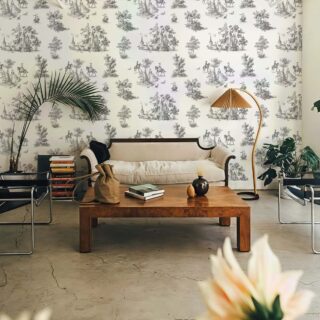 Toile, Charcoal Grey French Pastoral Wallpaper mockup