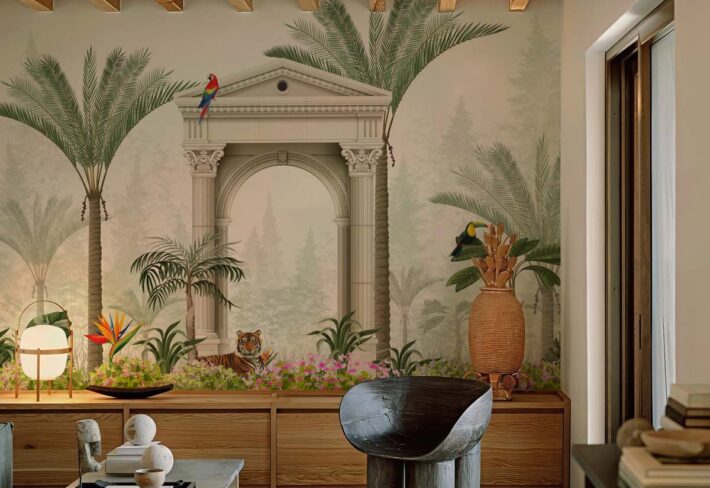 Tropelle, Exotic Tropical Garden Scene Mural mockup