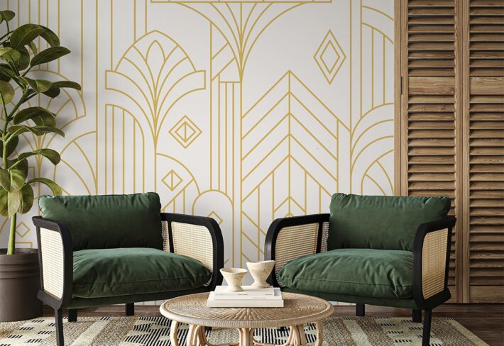 Decora, White Gold Art Deco Vintage Glamour Mural