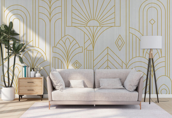 Decora, White Gold Art Deco Vintage Glamour Mural mockup
