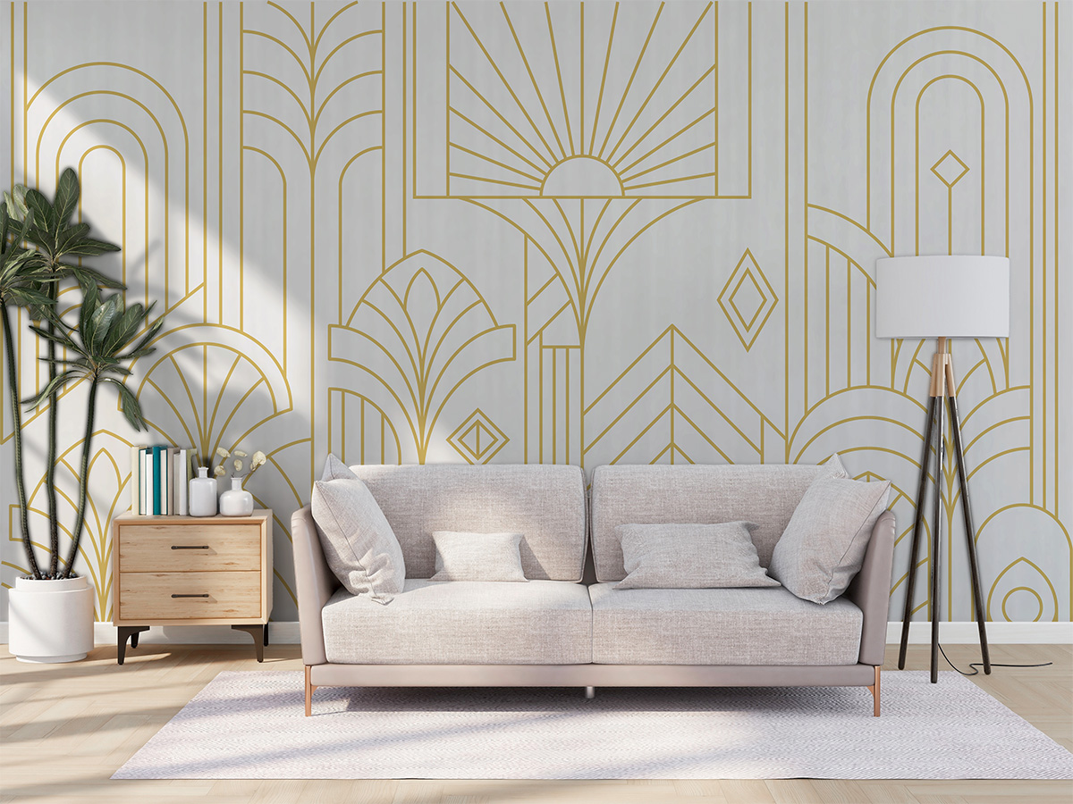 Decora, White Gold Art Deco Vintage Glamour Mural mockup