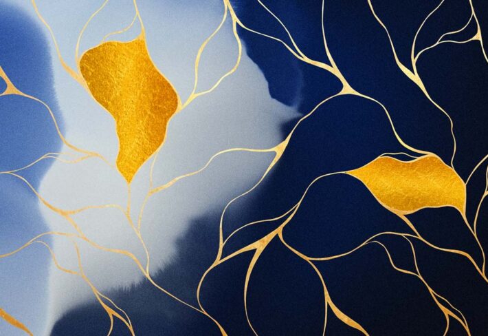 Veins, Rich Golden Lines Marble Mural