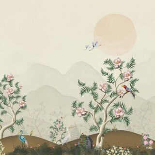 Zenith, Peaceful Asian Chinoiserie Landscape at Sunrise Mural