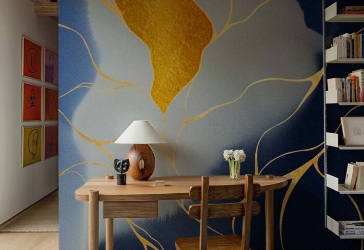 Veins, Rich Golden Lines Marble Mural mockup