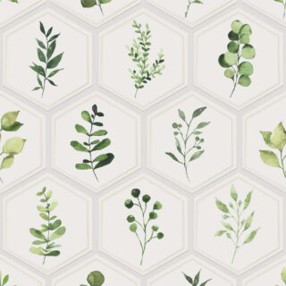 Leaflet. Hexagonal Pattern Botanical Elegance Wallpaper