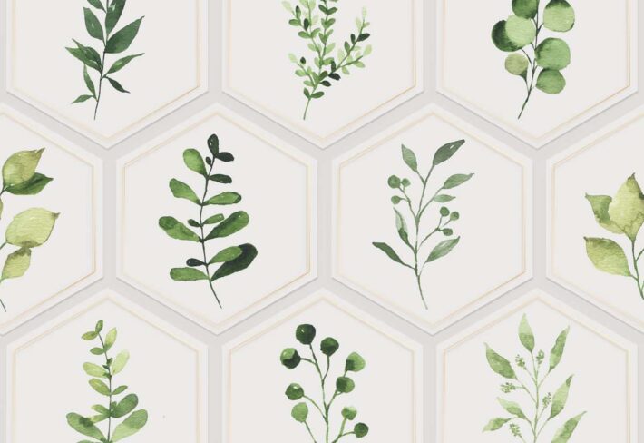 Leaflet. Hexagonal Pattern Botanical Elegance Wallpaper