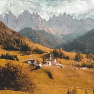 Valle, Artistic Oil Painting of An Alpine Village Mural
