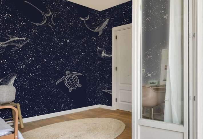 Starfield, White Line Sea Creatures Mural mockup