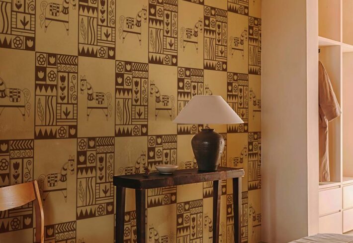 Petroglyphs, Warm Brown Tribal Pattern Wallpaper mockup