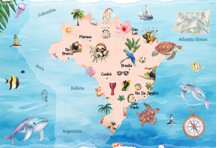 Rio, Serene Brazil Map Kids Room Mural
