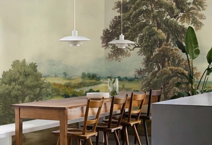 Pastoral, Timeless Mid Century English Countryside Painting Mural mockup