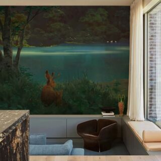 Twilight, Dreamy Landscape Under The Soft Moonlight Mural mockup