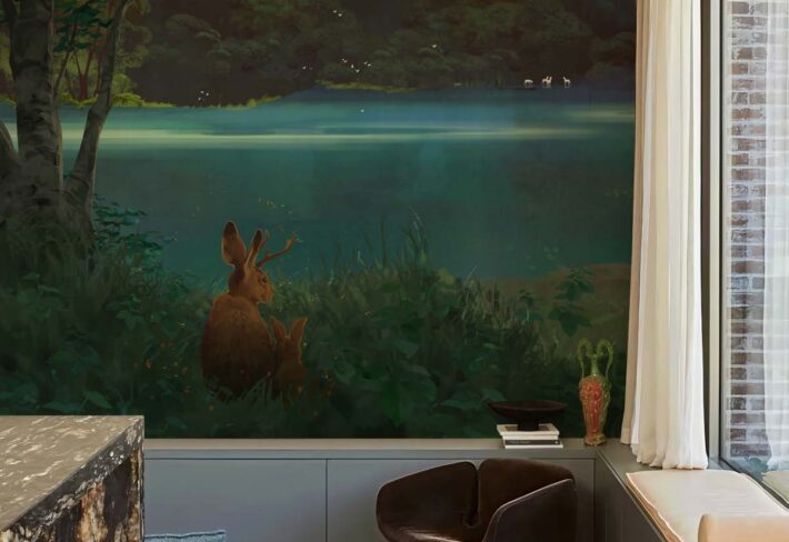 Twilight, Dreamy Landscape Under The Soft Moonlight Mural mockup