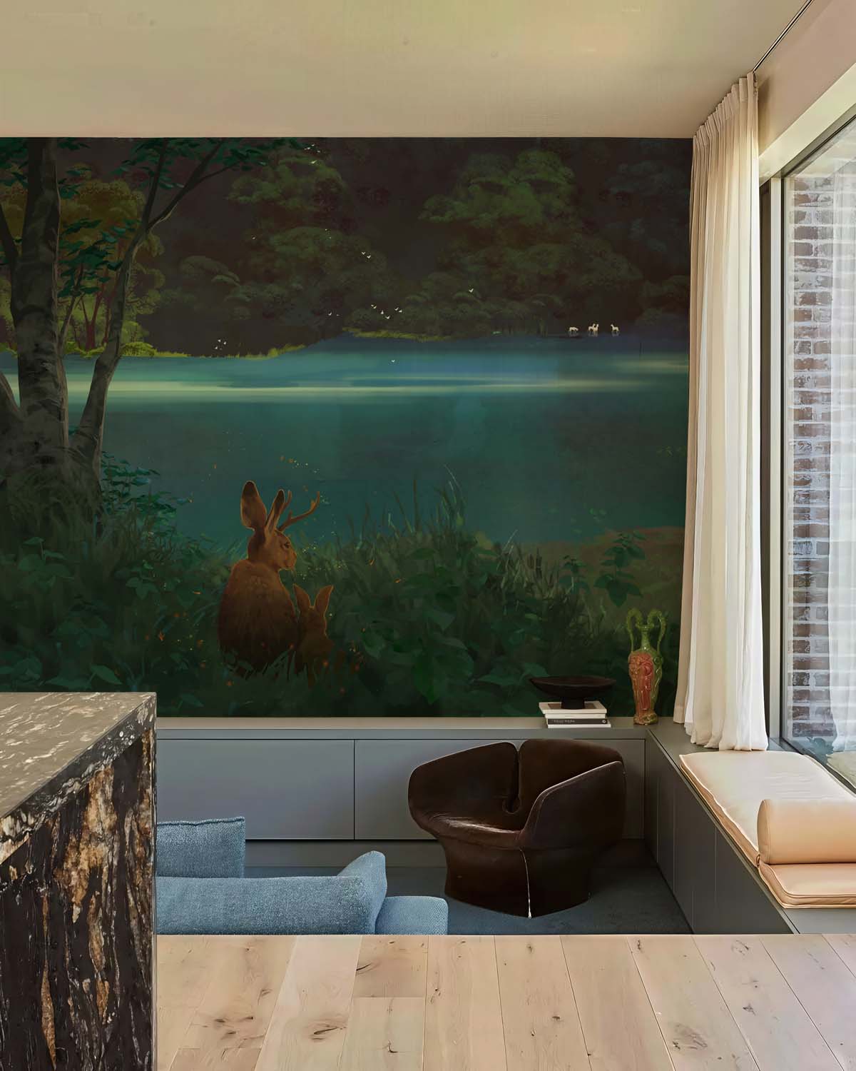 Twilight, Dreamy Landscape Under The Soft Moonlight Mural mockup