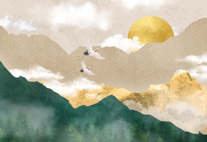 Kumiko, Golden Moment in A Peaceful Japanese Scene Mural