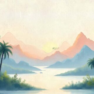 Lagoon, Serene Tropical Dawn Mural