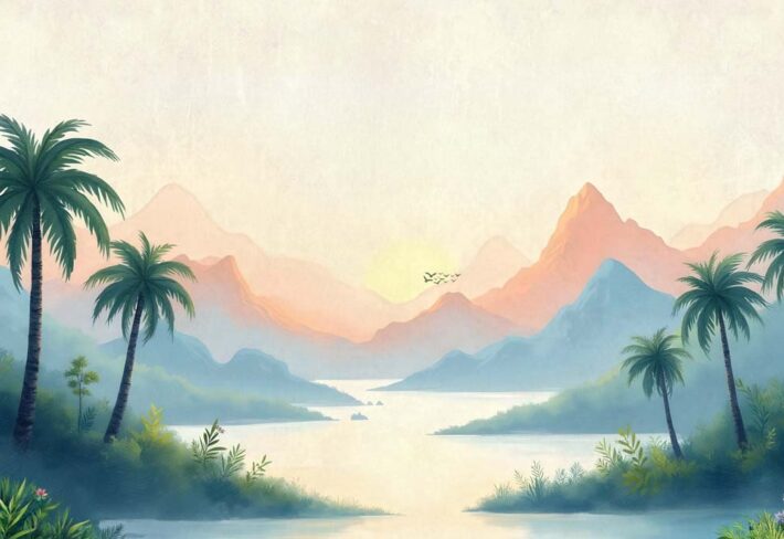 Lagoon, Serene Tropical Dawn Mural