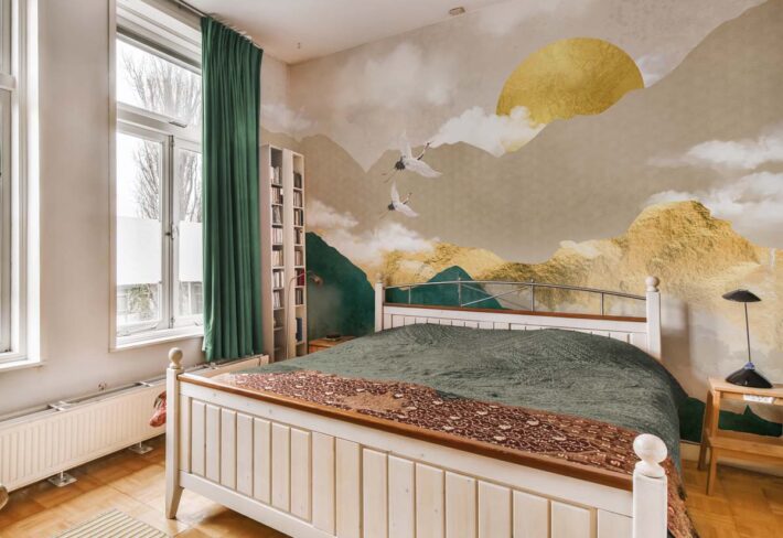 Kumiko, Golden Moment in A Peaceful Japanese Scene Mural mockup
