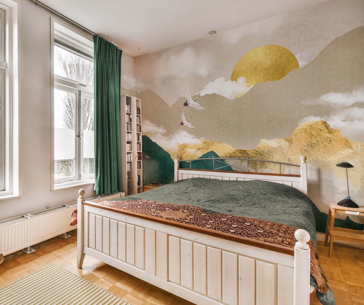 Kumiko, Golden Moment in A Peaceful Japanese Scene Mural mockup
