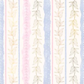 Stripelle, Whimsical Leaf-lined Stripes in Blush and Blue Wallpaper