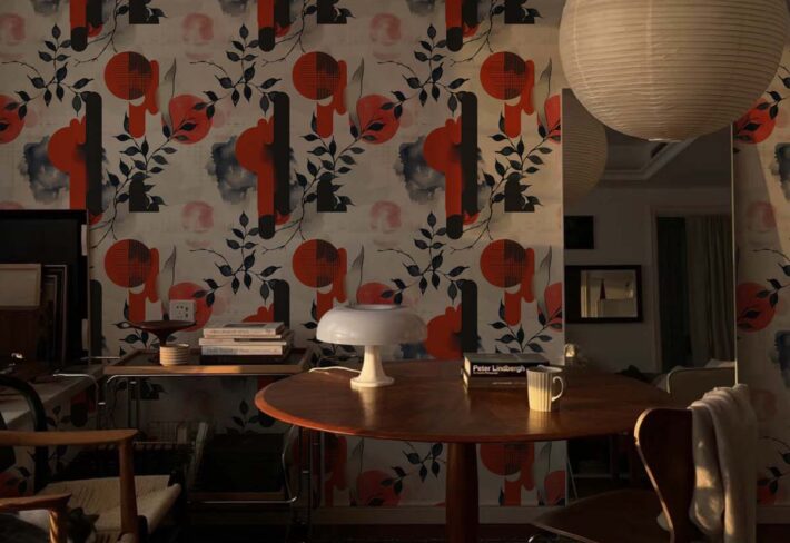 Inkora, Bold Japanese Botanicals Dance Wallpaper mockup