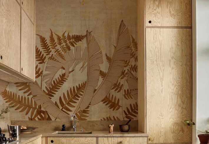 Sepiana, Rich Sepia Forest of Layered Exotic Leaves Wallpaper Mural mockup