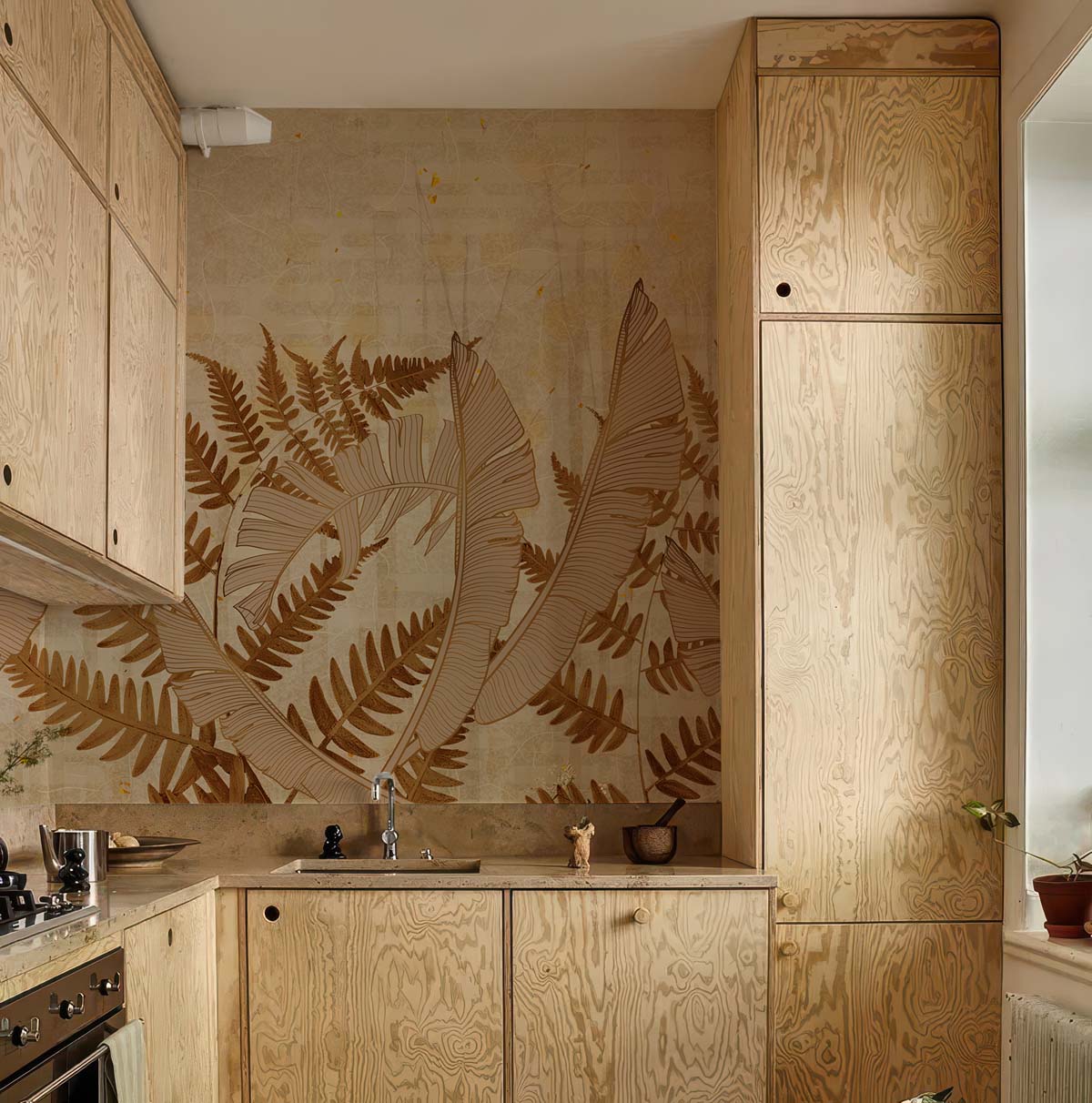 Sepiana, Rich Sepia Forest of Layered Exotic Leaves Wallpaper Mural mockup