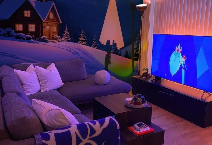 Frostelle, Brushstroke of Light in A Silent Winter Night Mural mockup