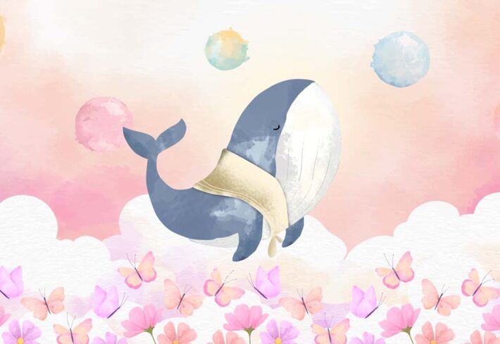 Whalora, Serene Whale in A Glowing Ethereal World Wallpaper Mural