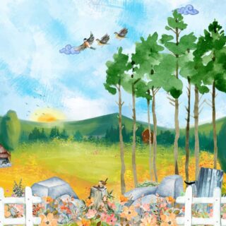 Frostel, Cheerful Forest Morning with Furry Friends Mural
