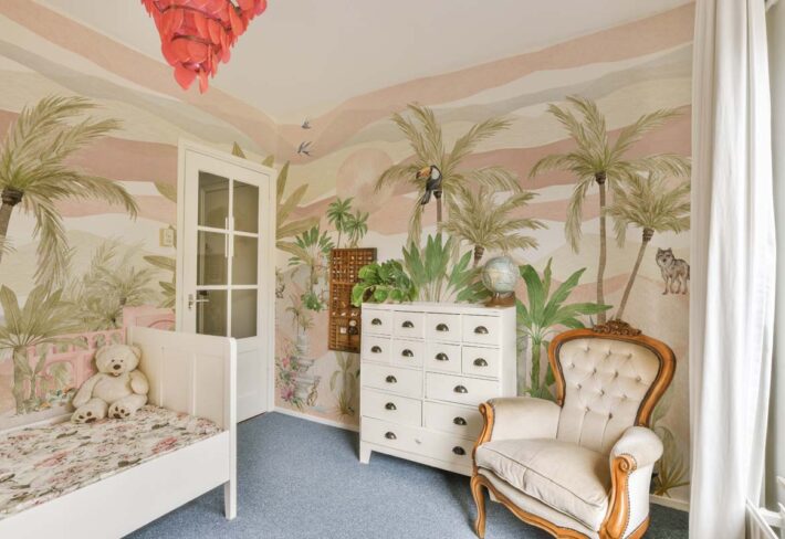 Deserra, Soft Safari Scene in A Pastel Oasis Mural mockup