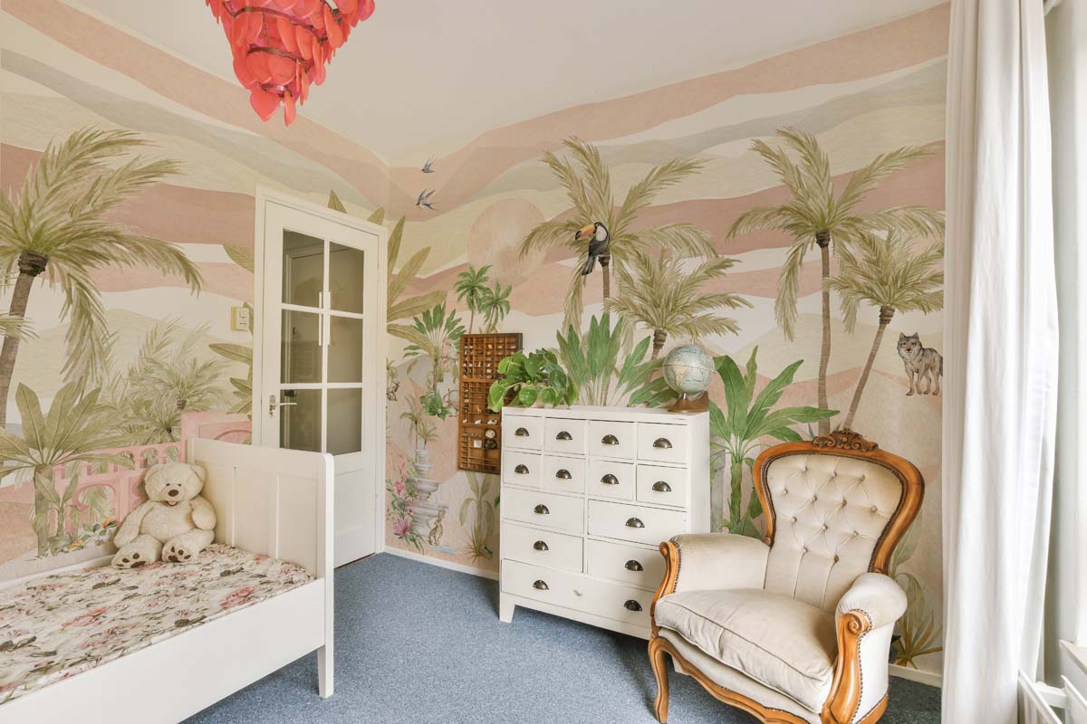 Deserra, Soft Safari Scene in A Pastel Oasis Mural mockup