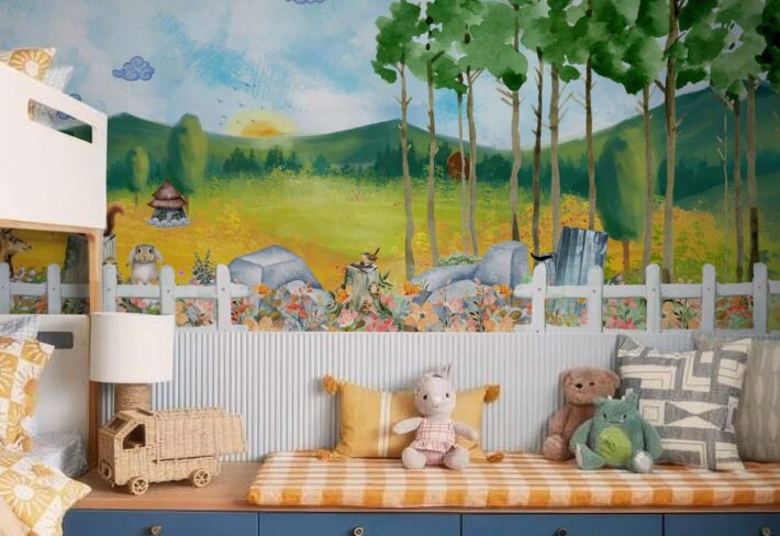 Frostel, Cheerful Forest Morning with Furry Friends Mural mockup