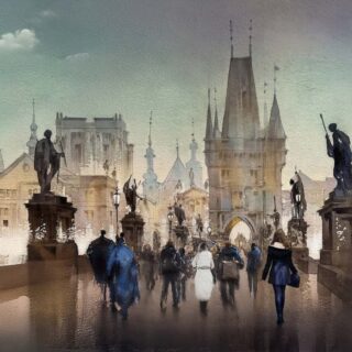 Everglen, Watercolor-Style Charles Bridge Scene Mural