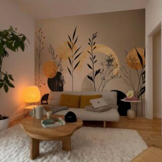 Aura, Ochre & Marigold Abstract Botanical Mural mockup