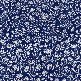 Lunar Bloom, Blue Folk Floral Wallpaper