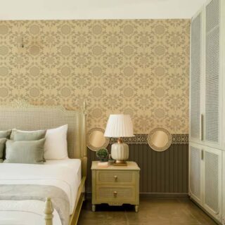 Heritage, Cream & Olive Classic Pattern Mural mockup
