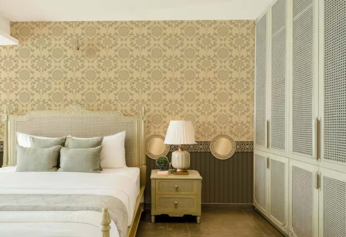 Heritage, Cream & Olive Classic Pattern Mural mockup