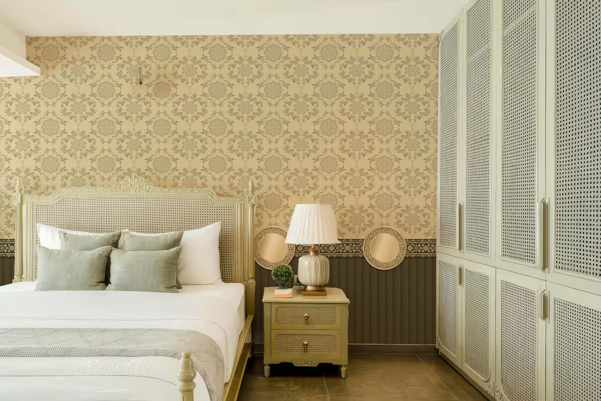 Heritage, Cream & Olive Classic Pattern Mural mockup